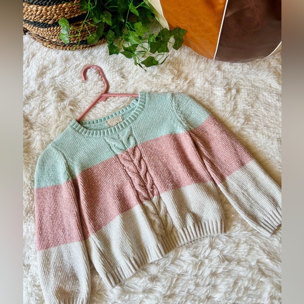 Adorable Pastel Color Block Striped Knit Sweater